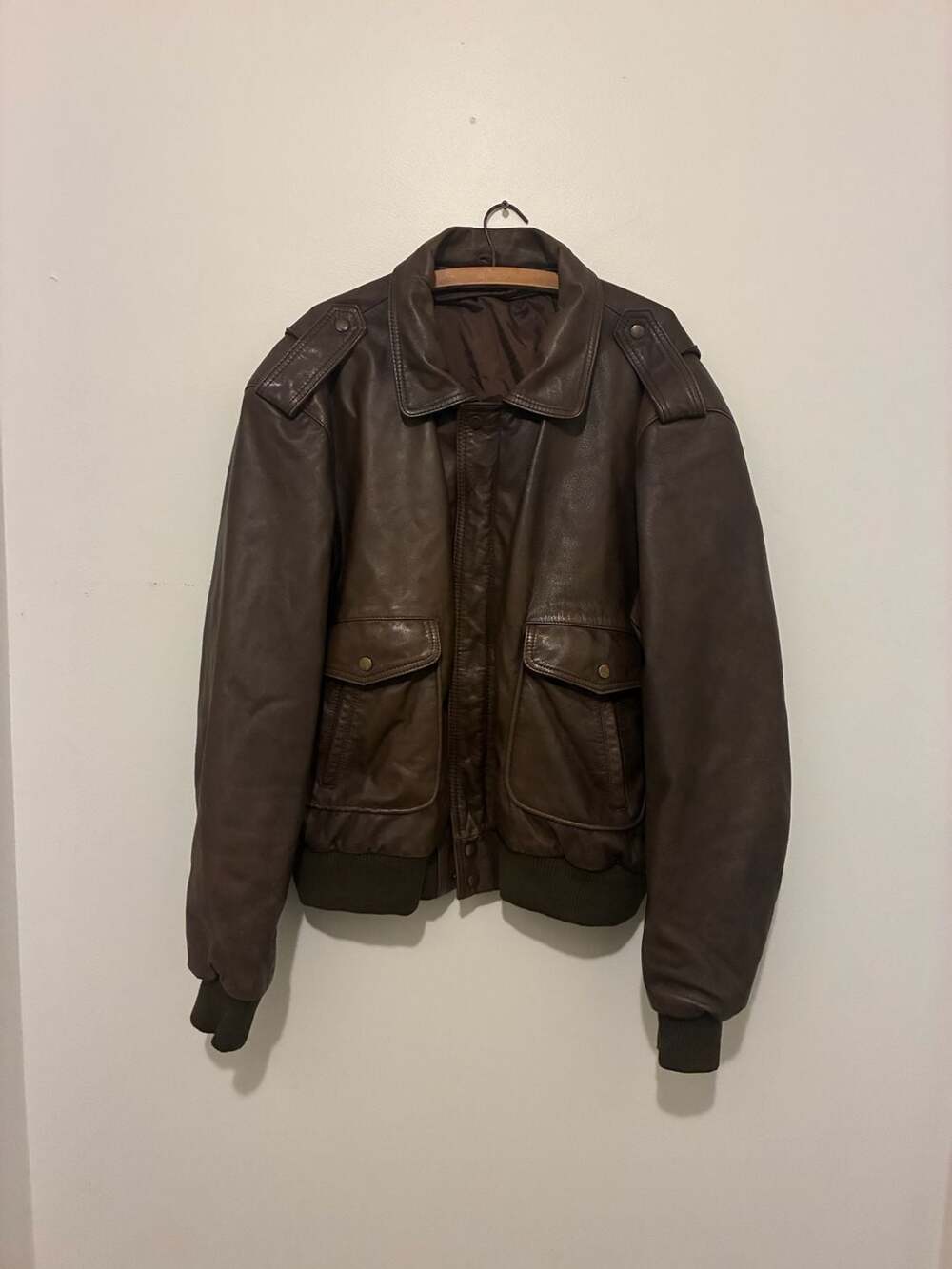 Vintage 1980s A-2 Leather Bomber Jacket Size 52 Brown Flight Aviator YKK Zip